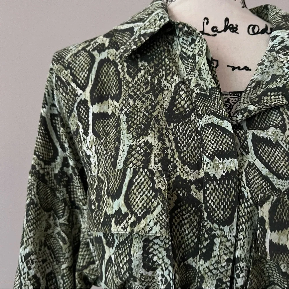 ENA PELLY green Python Utility belted maxi Shirt Dress 10 - Picture 4 of 10